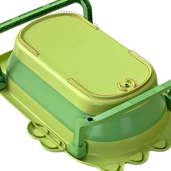 Baignoire bébé pliable dessin animé vert points d'appui