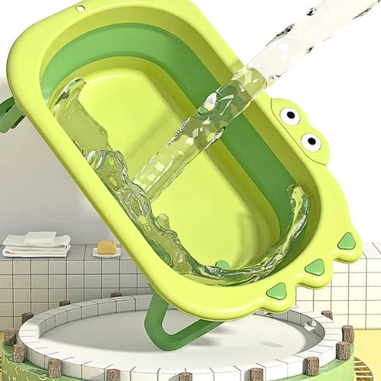 Baignoire bébé pliable dessin animé vert pratique se remplit facilement