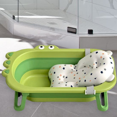 Baignoire bébé pliable dessin animé vert avec siège de bain bébé 