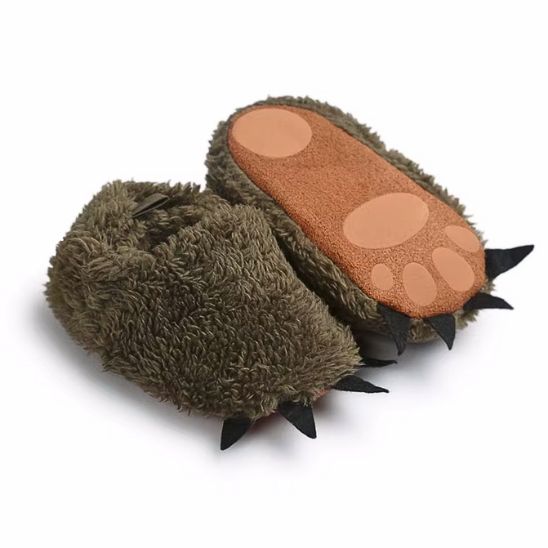 Chaussons bébé marron MonstroDoux™ imitation fourrure, chaleur et confort pour les premiers pas