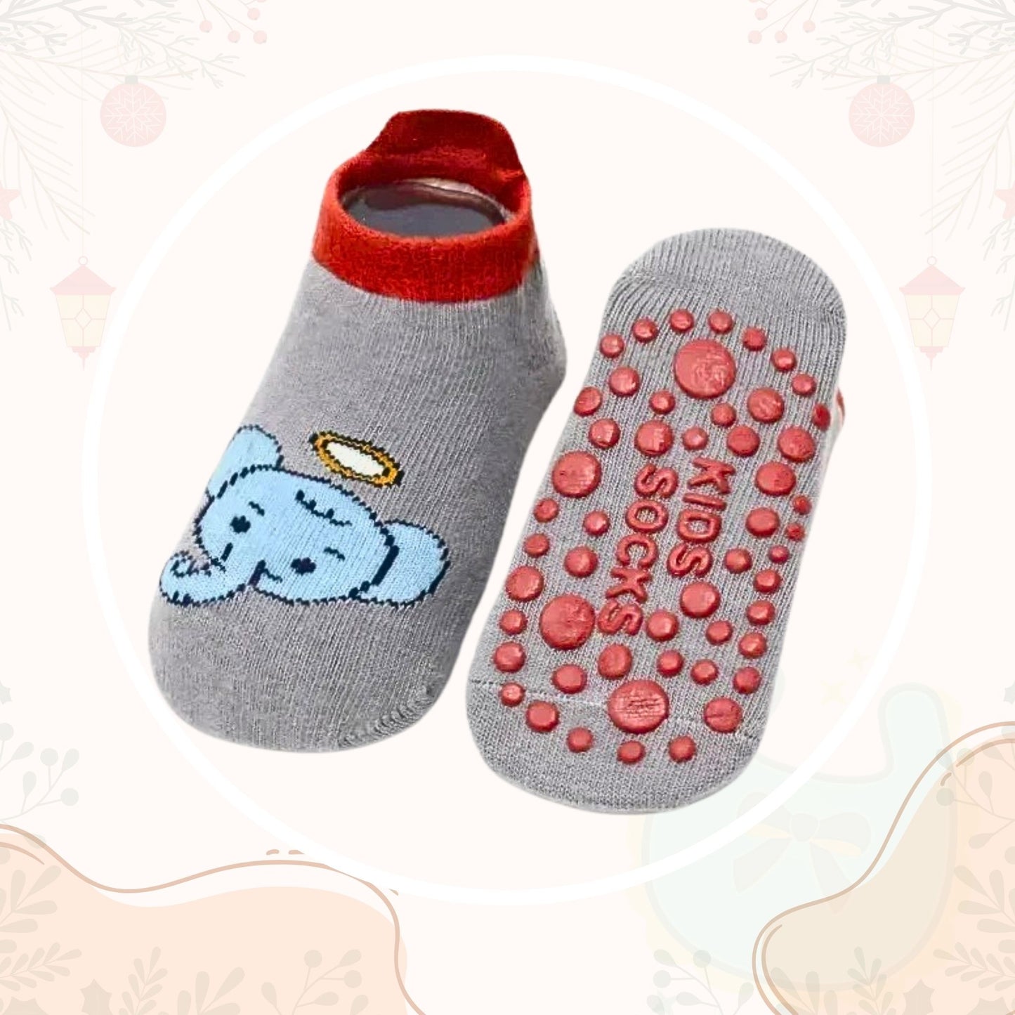 Chaussette antidérapante Stepy™ – Confort et sécurité pour premiers pas de style éléphant