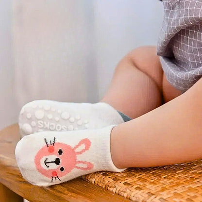 Chaussette antidérapante bébé Stepy™ motif lapin – maintien et douceur pour premiers pas
