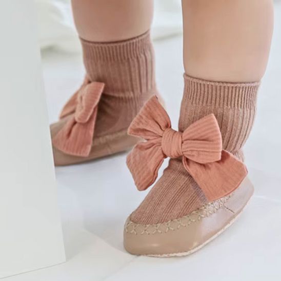 Chaussette antidérapante | Style coréen à nœud papillon de couleur café