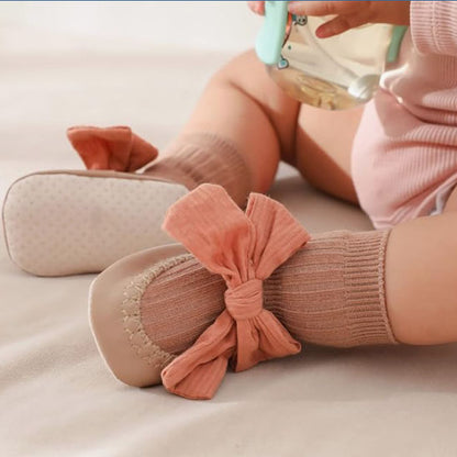 Bébé porte de chaussette antidérapante | Style coréen à nœud papillon de couleur marron