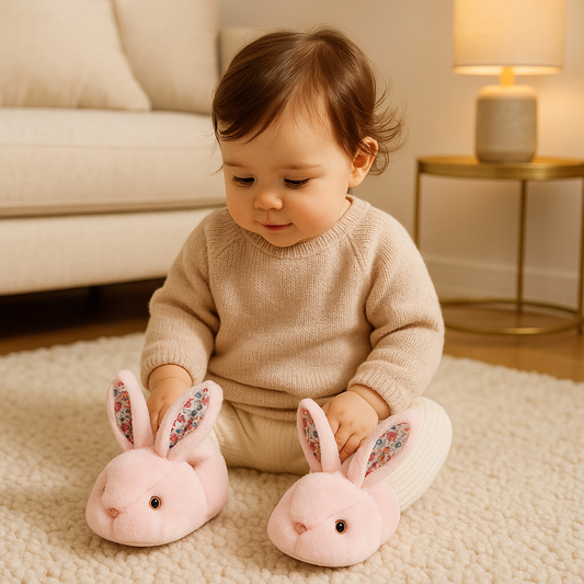 Bébé content en portant ces chaussures bébé antidérapantes Lapidoux™ pour premiers pas en toute sécurité