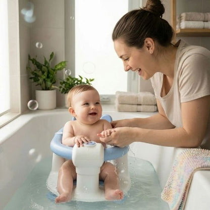 Siège de bain bébé offrant les mains libres pour un moment complice entre maman et bébé